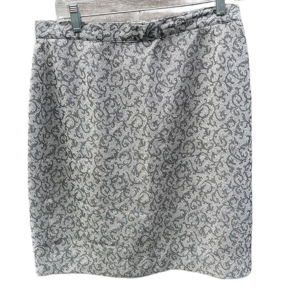 Vintage Halston size 14 grey paisley scroll print skirt